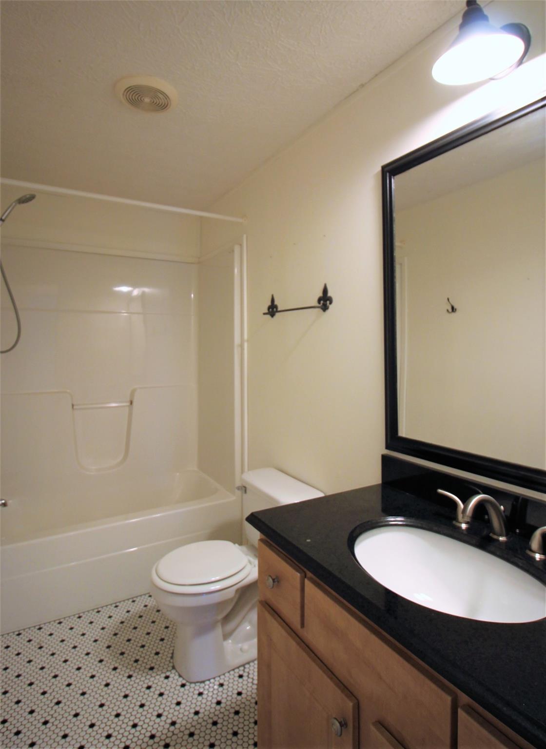 2 Whisper Street Clyde, NC 28721 - Photo 30 of 44 a bathroom with a granite countertop sink toilet a mirror and shower