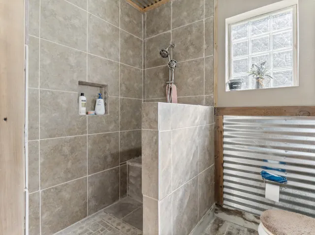 a bathroom with a shower