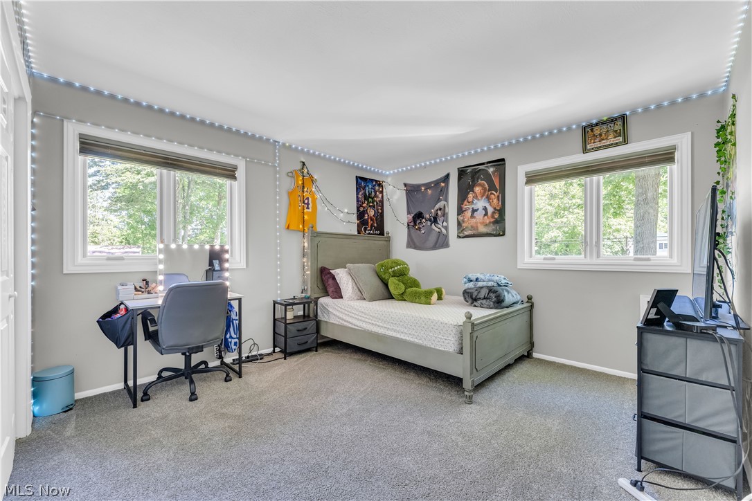 6821 Thornapple Road Gates Mills, OH 44040 - Photo 21 of 42 Carpeted room featuring two white-framed windows with blinds, light gray wall paint, and white trim molding