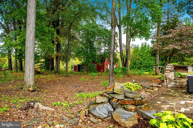 a view of a yard with a swimming pool