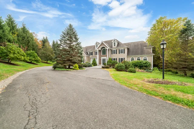 a view of a house with a big yard and a large tree