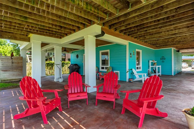 a view of porch with seating space
