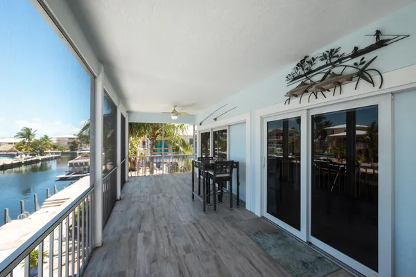 a outdoor dining space with furniture