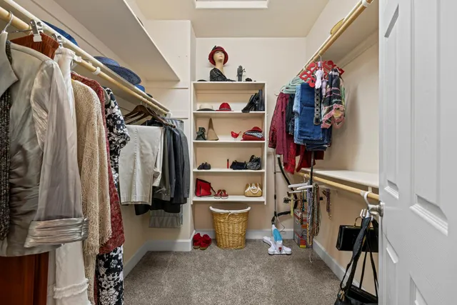 an aerial view of a house with a yard and large trees