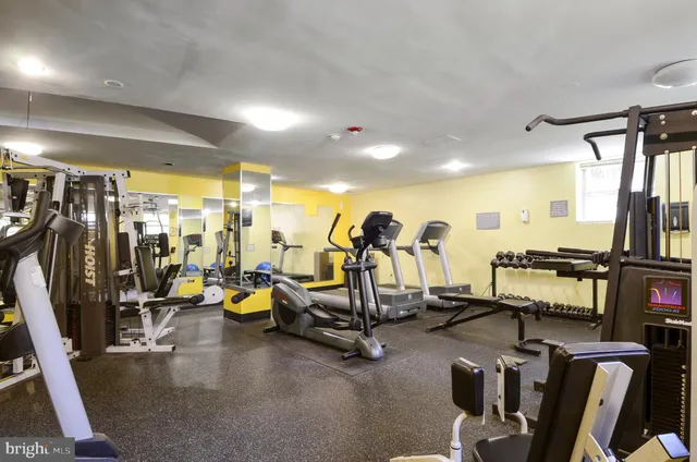 a view of a room with gym equipment