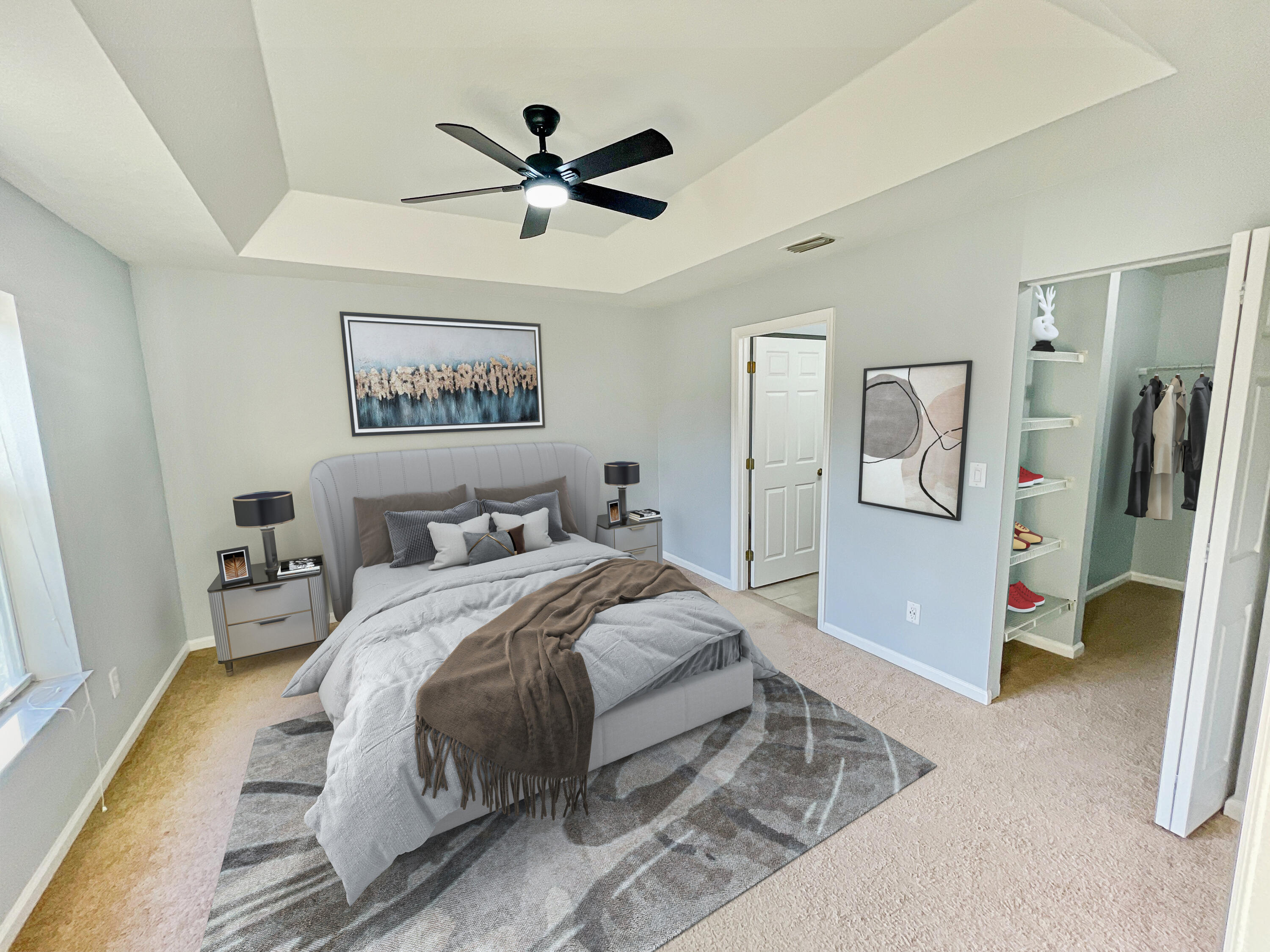 880 Kimberly Road Palm Bay, FL 32908 - Photo 6 of 18 a spacious bedroom with a bed and a walk in closet