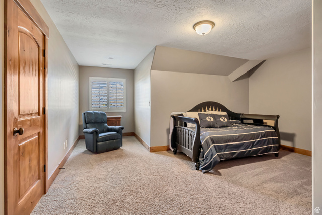896 West 675 South Mapleton, UT 84664 - Photo 35 of 77 Bedroom with carpet floors and a textured ceiling