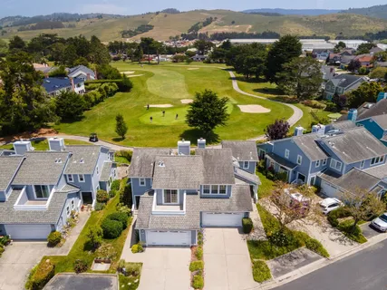 an aerial view of residential houses with outdoor space