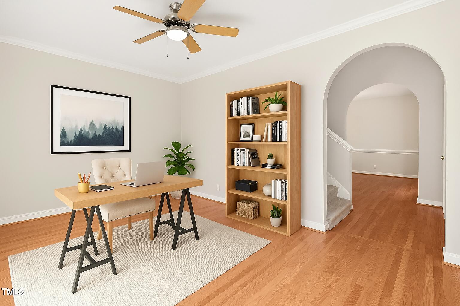 1909 Redding Lane Durham, NC 27712 - Photo 12 of 49 a view of a workspace with furniture and wooden floor