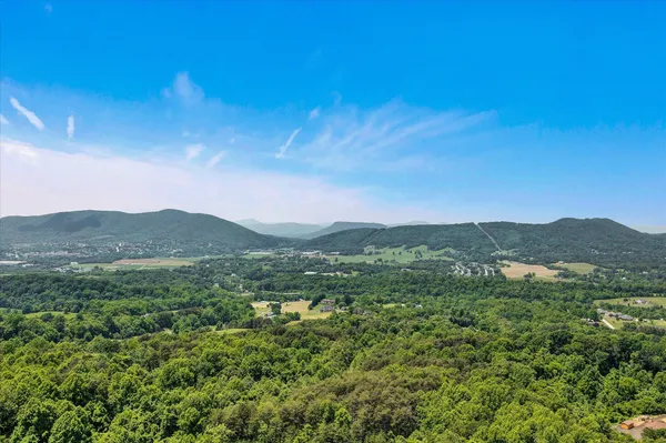 a view of a mountain range with lush green forest