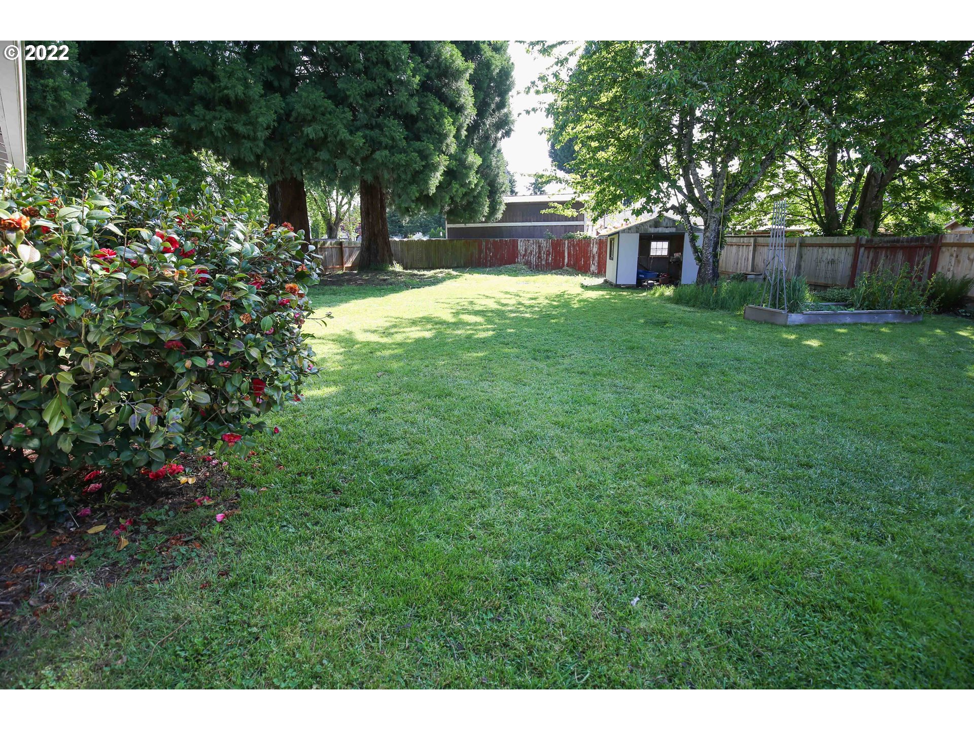 1071 Cole Way Springfield, OR 97478 - Photo 24 of 30 a view of a backyard with a garden and trees
