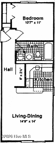 2224 New River Inlet Road, Unit 238 North Topsail Beach, NC 28460 - Photo 19 of 19 This floor plan is reversed. The hallway is on the right side and the bathroom and kitchen are on the left.
