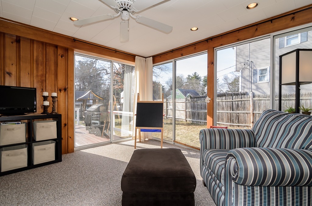 15 Ferndale Road Natick, MA 01760 - Photo 8 of 20 a living room with furniture a flat screen tv and floor to ceiling window