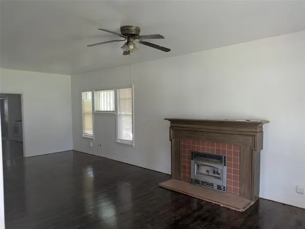 a living room with a fireplace