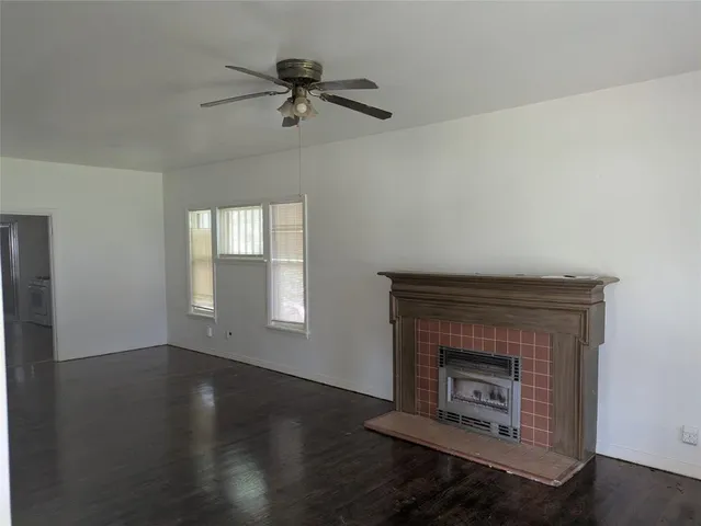a living room with a fireplace