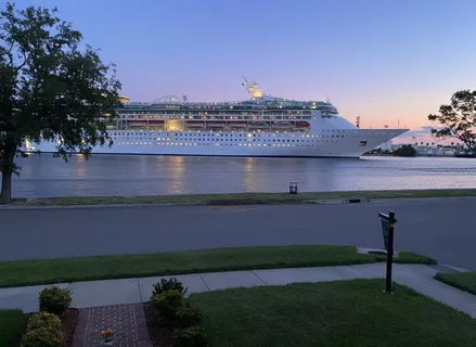 a view of a lake with a yard