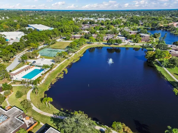 a view of a lake with outdoor space