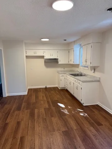 a kitchen with a sink and a stove top oven