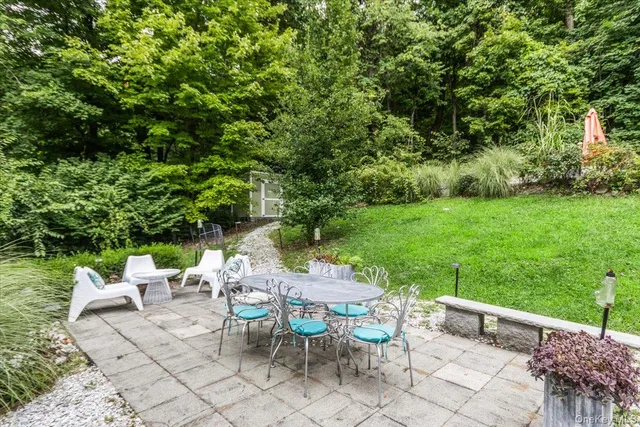 a view of a chairs and table in backyard of the house