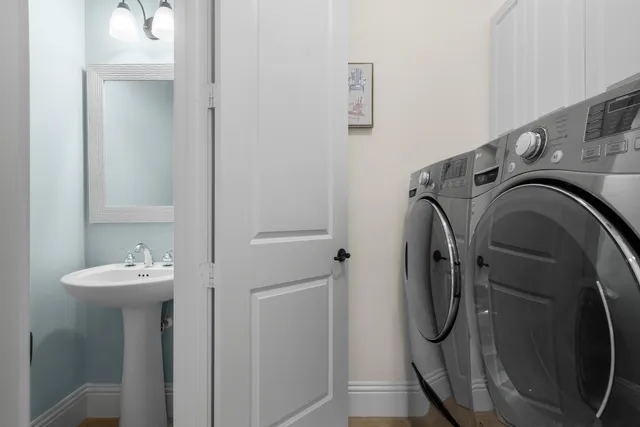 a utility room with dryer and washer