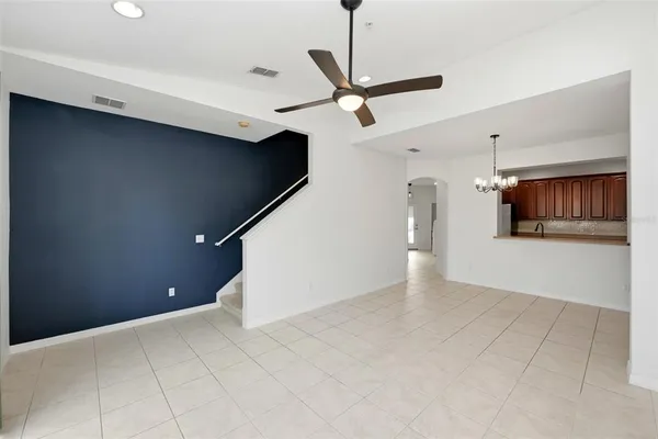 a view of a livingroom with a staircase