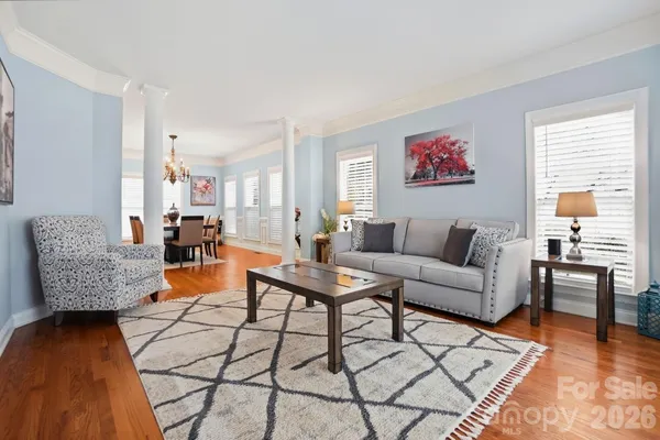 a living room with furniture and a rug