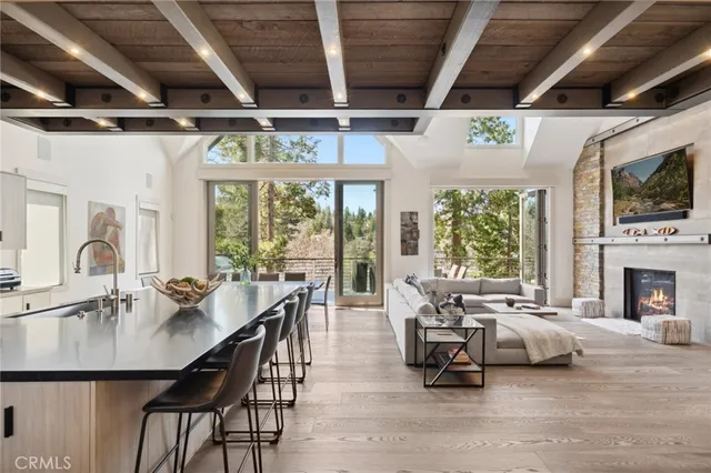 a living room with furniture a fireplace and a window