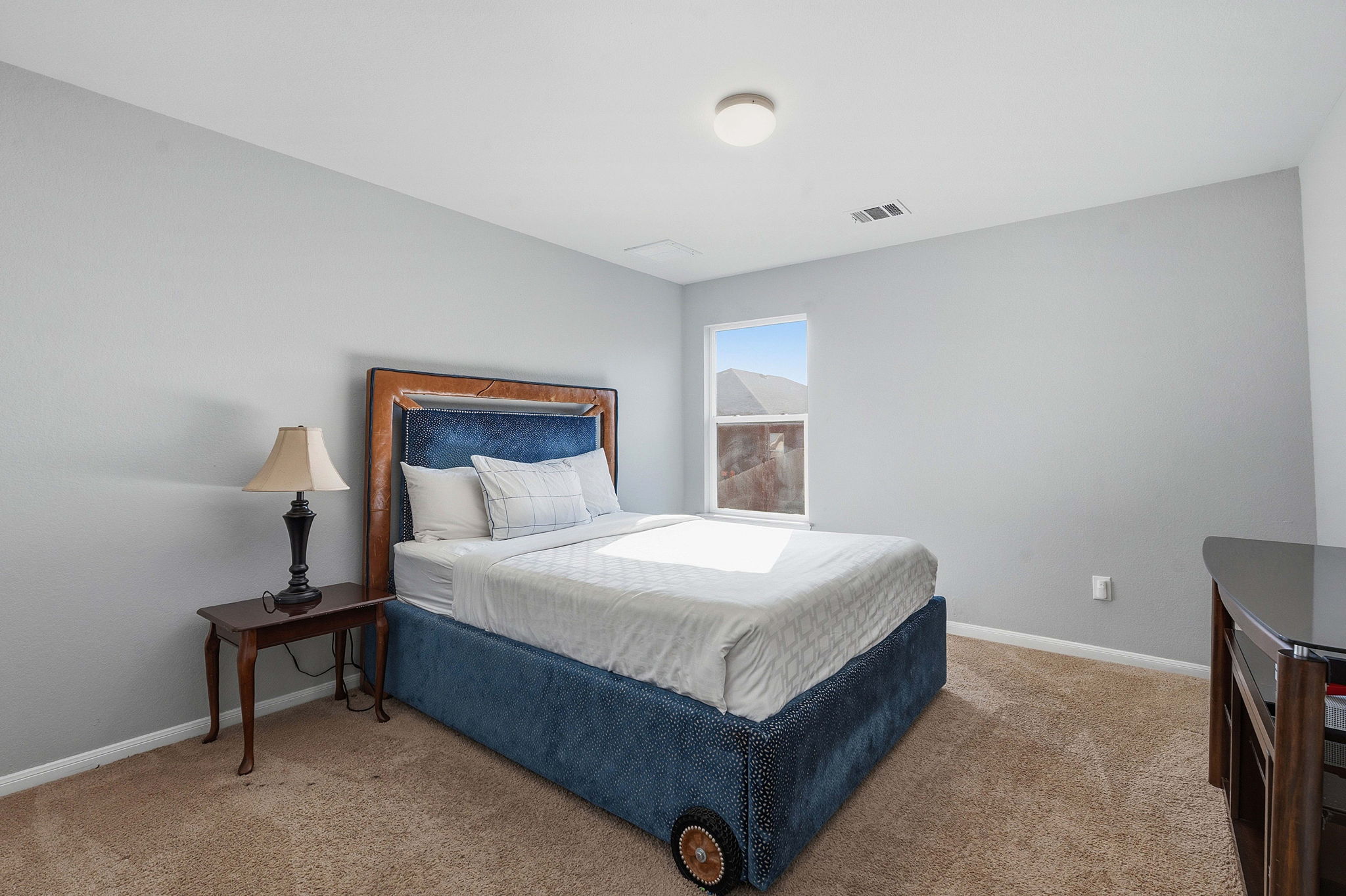 15101 Shell Bark Cove Austin, TX 78724 - Photo 18 of 26 Light gray wall finish, recessed window, ceiling-mounted light fixture, and carpeted flooring