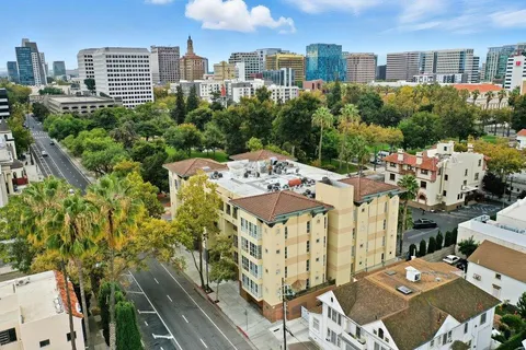 a view of a city with tall buildings