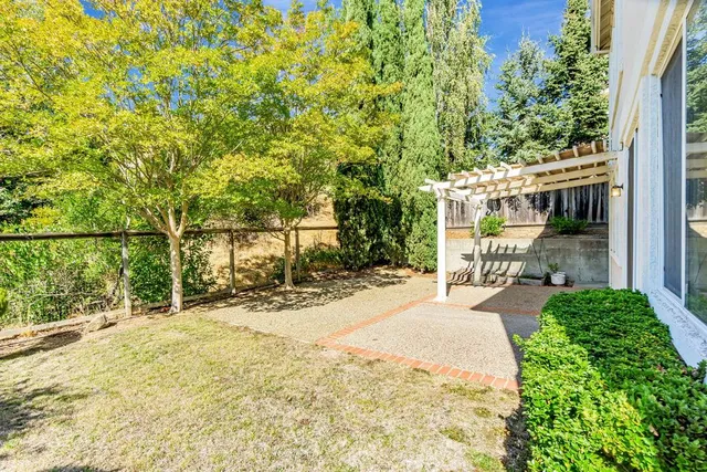 a view of a porch with a backyard