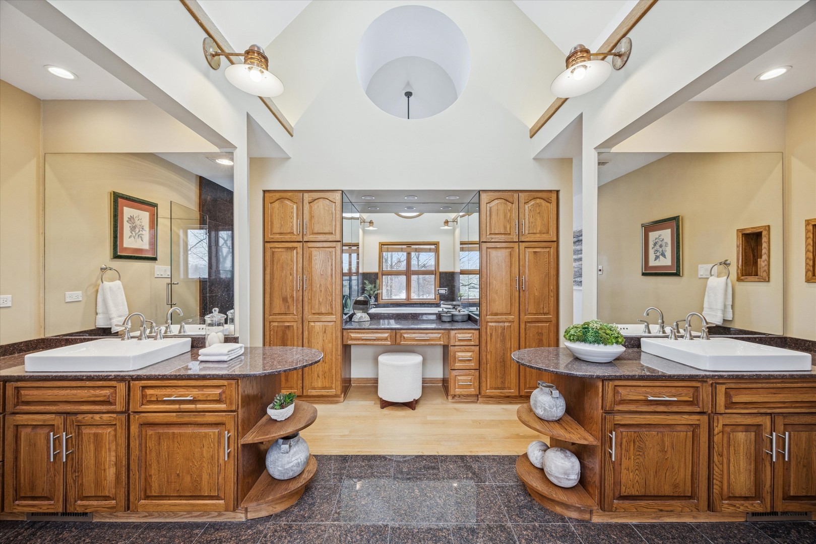 8425 Hickory Court Burr Ridge, IL 60527 - Photo 32 of 53 a bathroom with a sink double vanity granite and a mirror