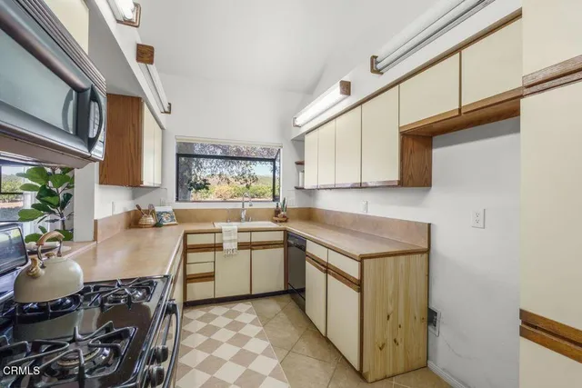 a bathroom with a sink a mirror and a potted plant