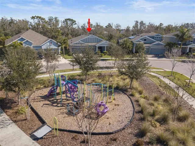 an aerial view of a house