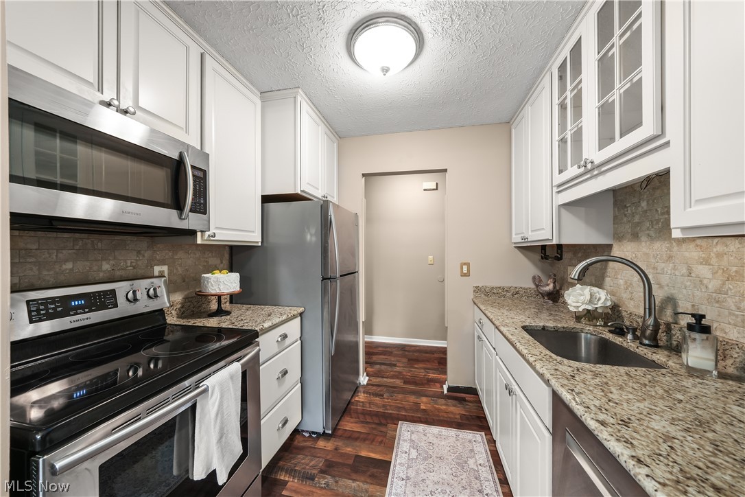 10790 Ravenna Road, Unit 101 Twinsburg, OH 44087 - Photo 10 of 27 updated kitchen with custom white cabinets, granite countertops, beautiful backsplash and stainless steal appliances.
