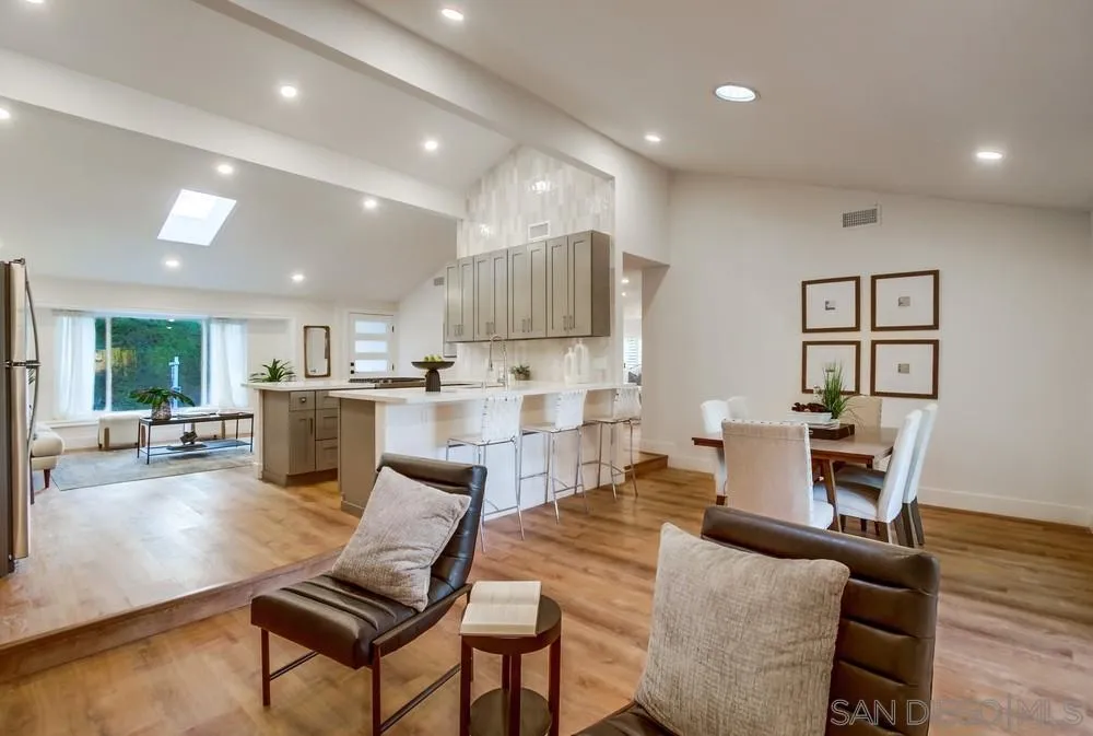 4793 54th Street San Diego, CA 92115 - Photo 19 of 74 a living room with furniture and kitchen view with wooden floor