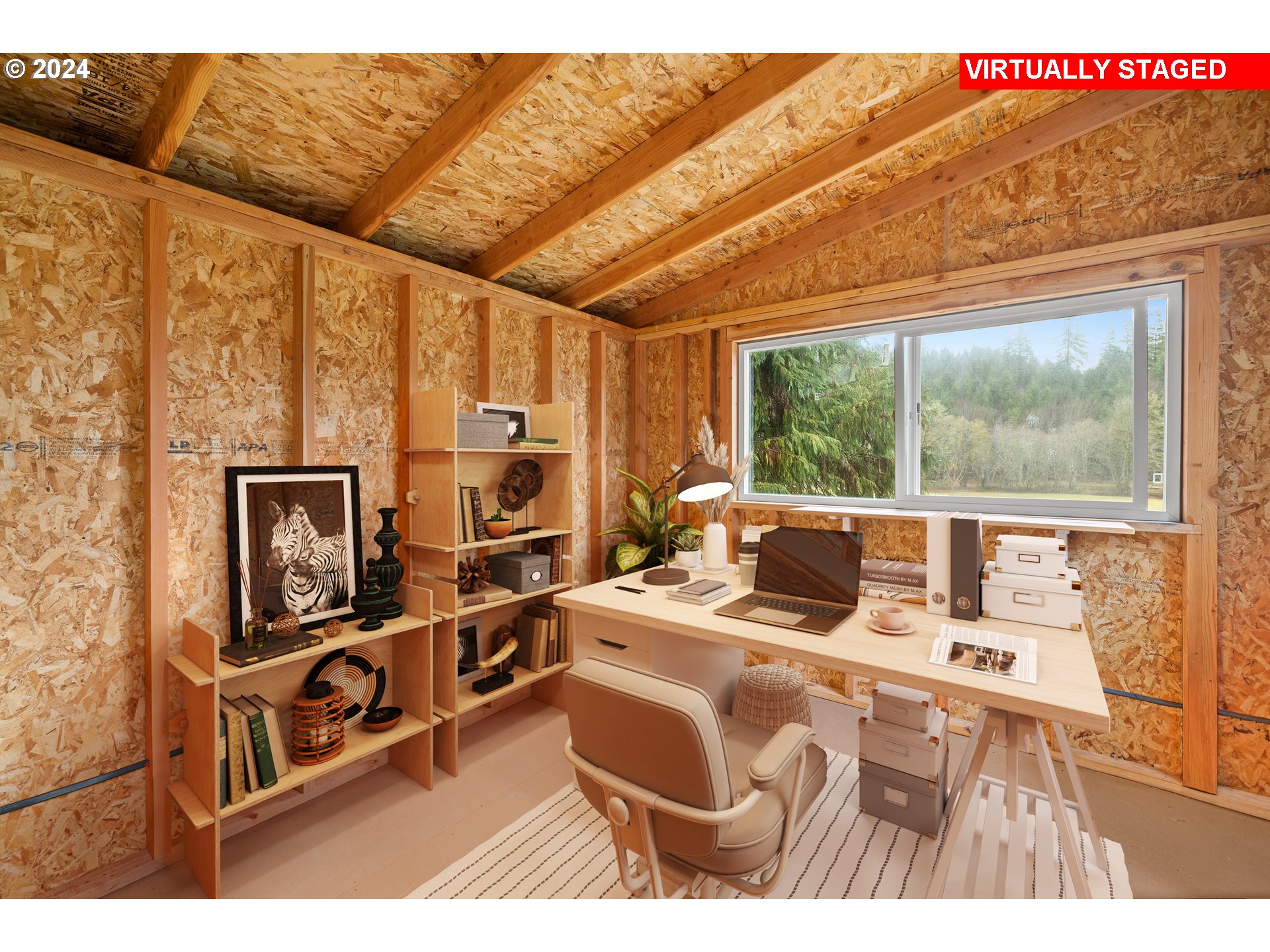23300 Northwest Bravo Road Buxton, OR 97109 - Photo 27 of 47 a living room with furniture a flat screen tv and a floor to ceiling window