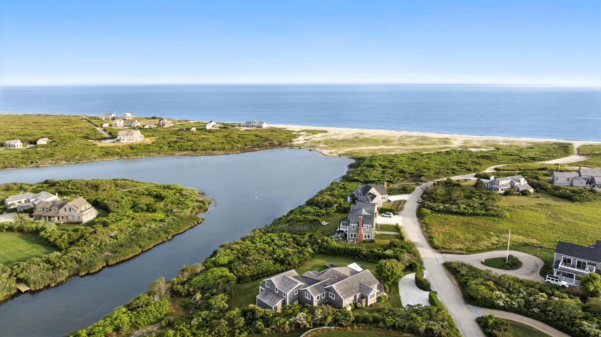 45 Starbuck Road Nantucket, MA 02554 - Photo 38 of 42 an aerial view of ocean with residential houses with outdoor space