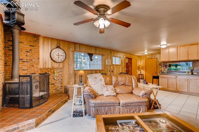 91 Alpine Road Woodland Park, CO 80863 - Photo 28 of 36 Living Room of the second house has a wood-burning stove and new carpet. Electric baseboard heat provides supplemental heating in the winter.