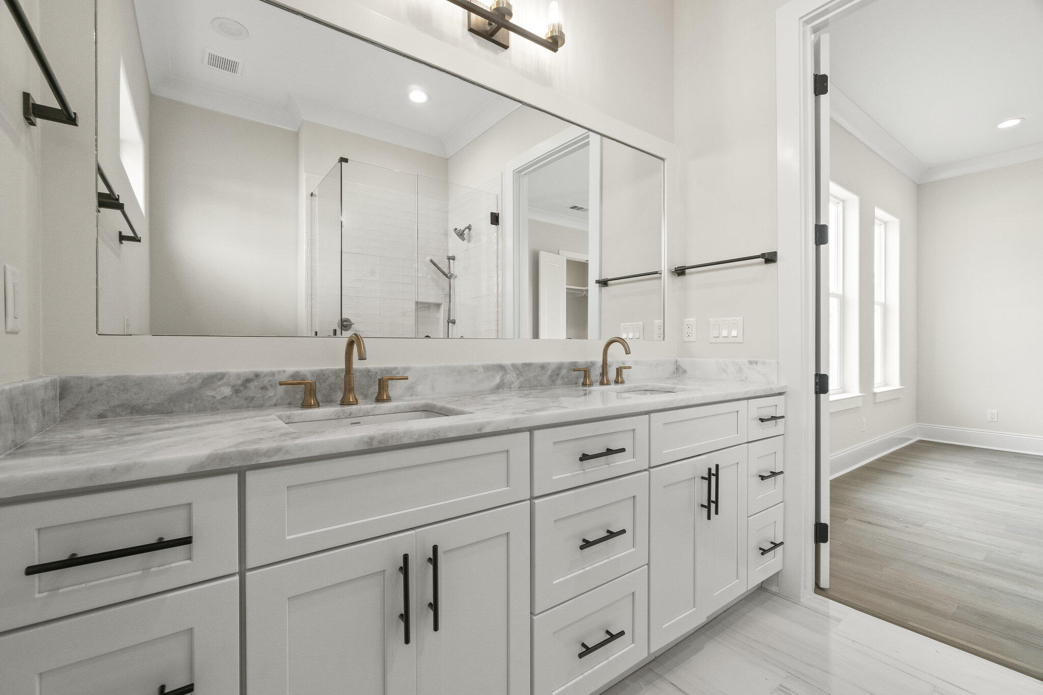 25 Sunset Key Inlet Beach, FL 32461 - Photo 18 of 32 a bathroom with double sink and a mirror