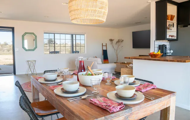a table and chairs in a room