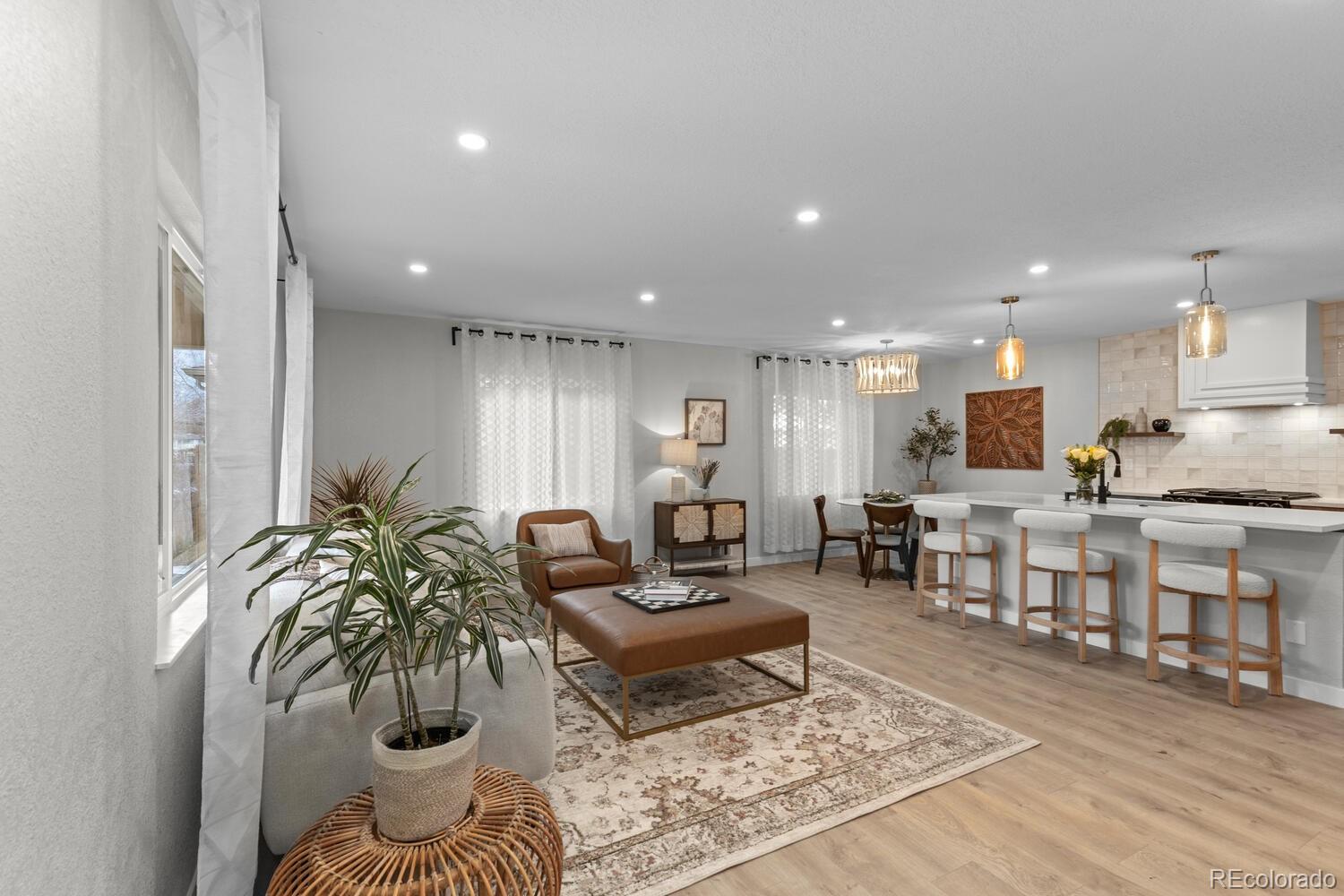 1711 South Forest Street Denver, CO 80222 - Photo 7 of 44 a living room with furniture kitchen view and a potted plant
