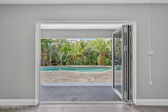 a view of a balcony with a plant