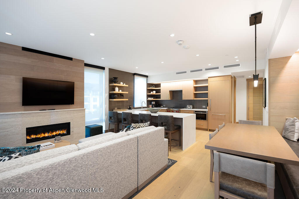 130 Wood Road, Unit 464 Snowmass Village, CO 81615 - Photo 2 of 19 a living room with stainless steel appliances furniture and a flat screen tv