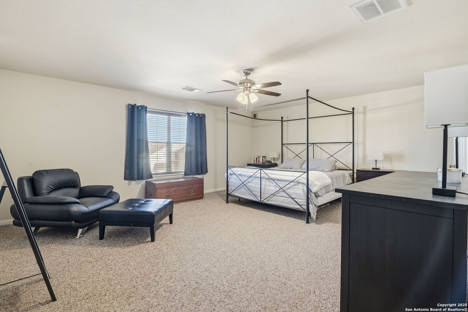 133 Falling Sun Cibolo, TX 78108 - Photo 13 of 27 a bedroom with furniture and a large window