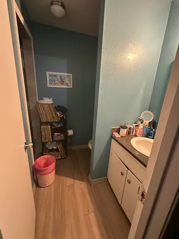 a bathroom with a sink a toilet and a mirror