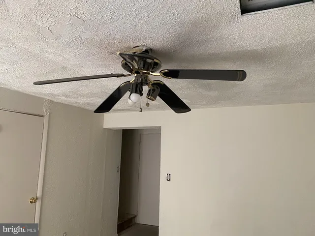 a view of a backyard with brick wall and a fountain