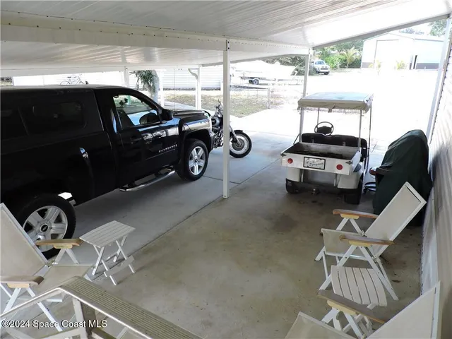 a view of a car parked in garage
