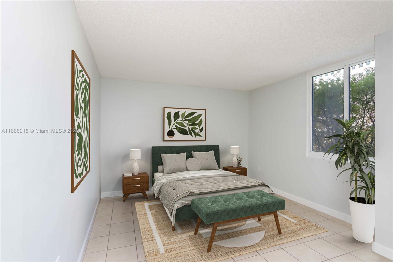 850 North Miami Avenue, Unit W305 Miami, FL 33136 - Photo 15 of 27 a bedroom with a bed and a potted plant next to a window