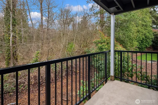 a view of a balcony with an outdoor space
