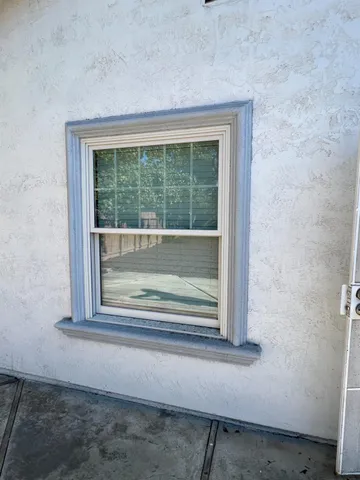 a view of a small space with a window